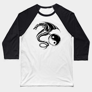 Yin And Yang Big Black Flying Dragon On White Background Design Baseball T-Shirt